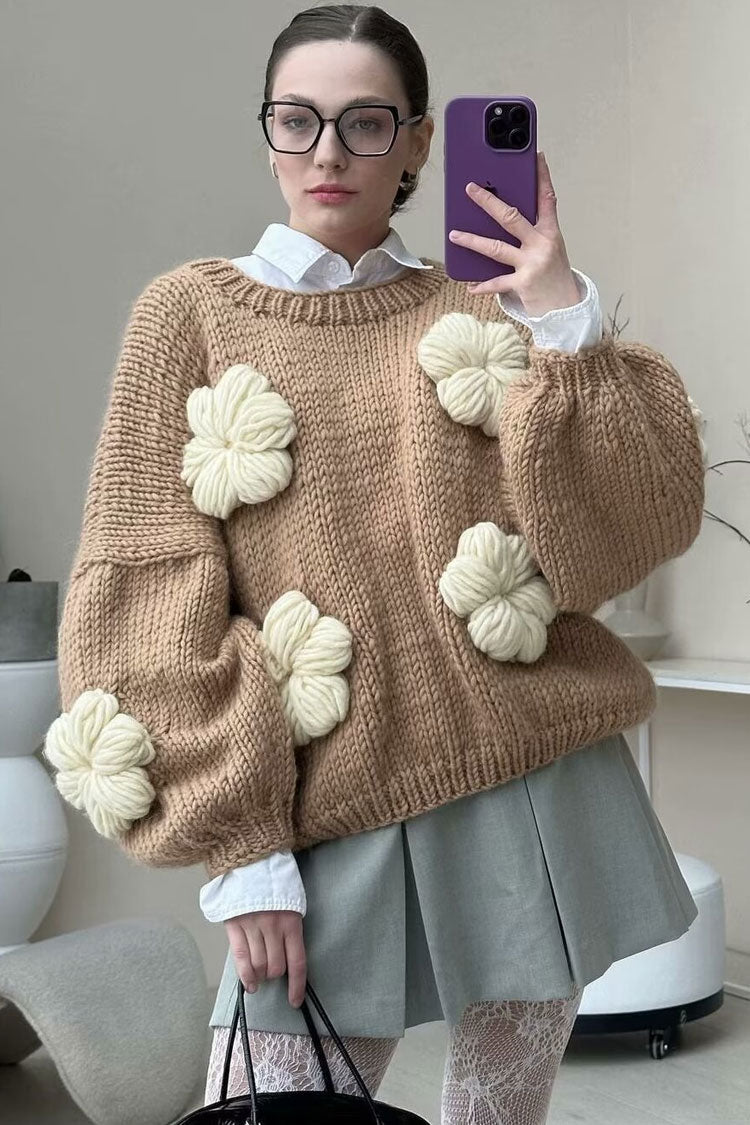 Rosedress Vintage 3D Flower Chunky Knit Pullover Sweater