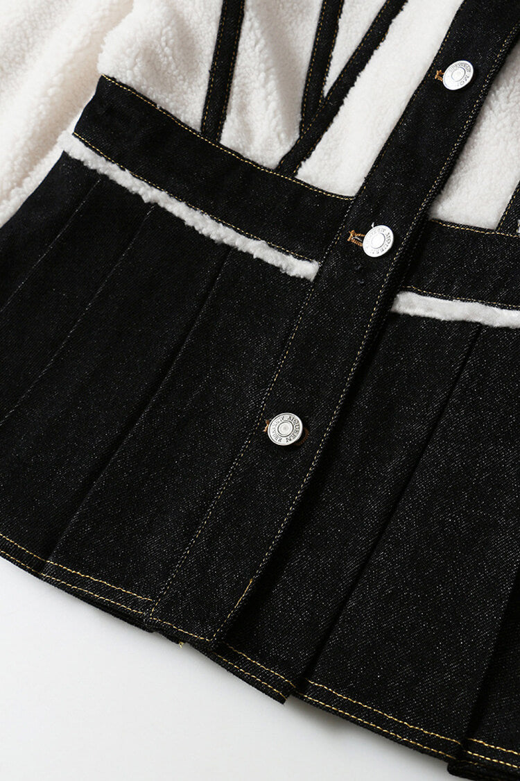 Vintage Denim Peplum Jacket with Faux Sherpa Detail