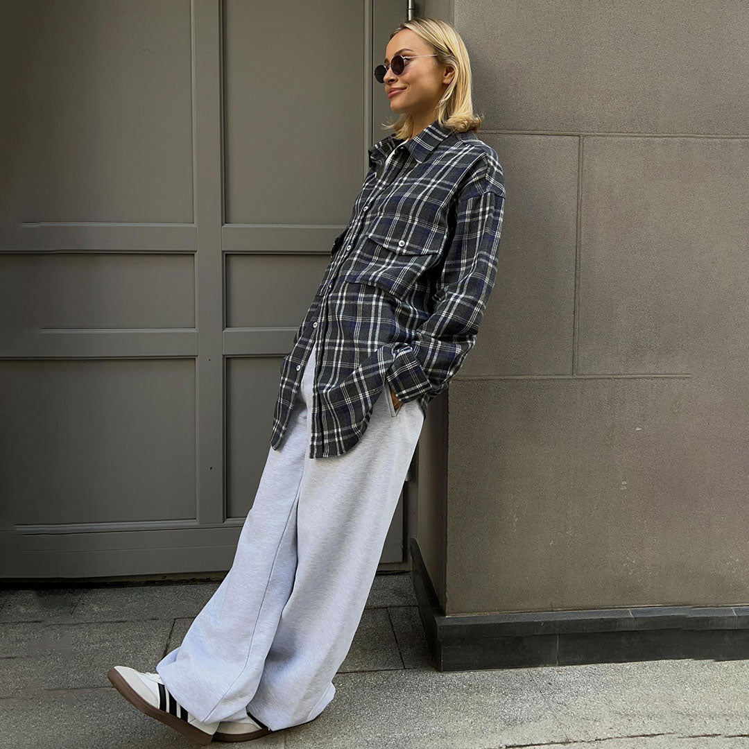 Vintage Collared Cargo Pocket Button Down Long Oversize Plaid Print Shirt