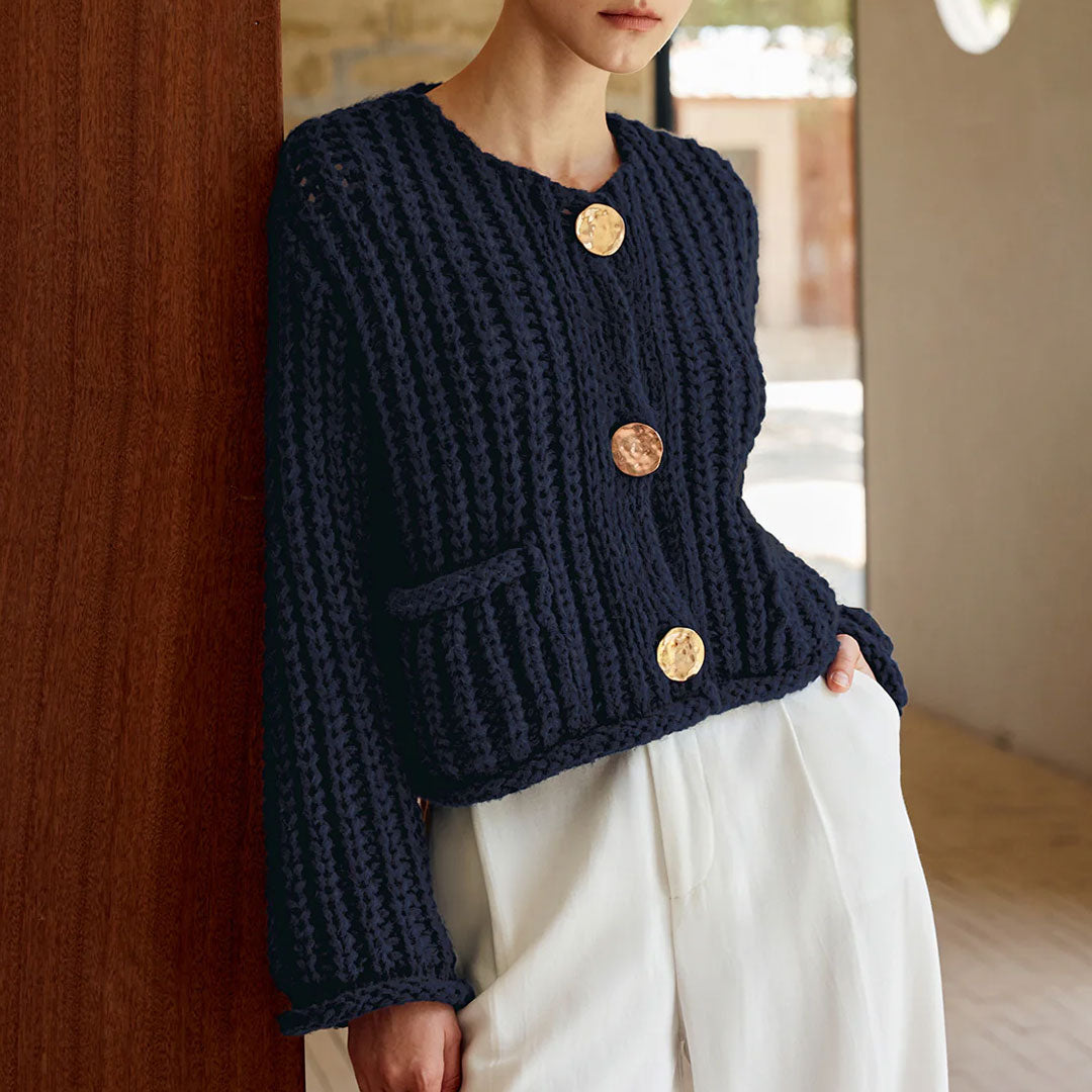 Trendy & Unique Vintage Gold Button Chunky Knit Cardigan