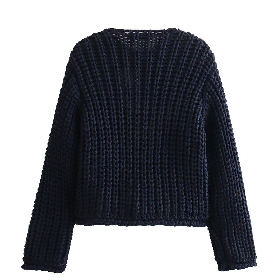 Trendy & Unique Vintage Gold Button Chunky Knit Cardigan