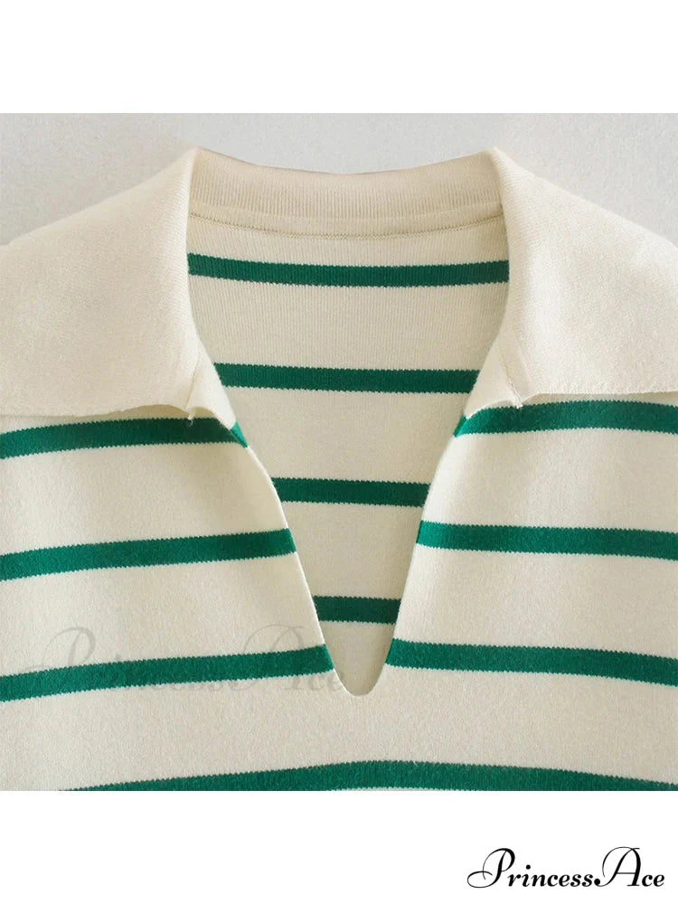 Vintage Elegant Striped Oversized Casual Loose Green Christmas Sweater