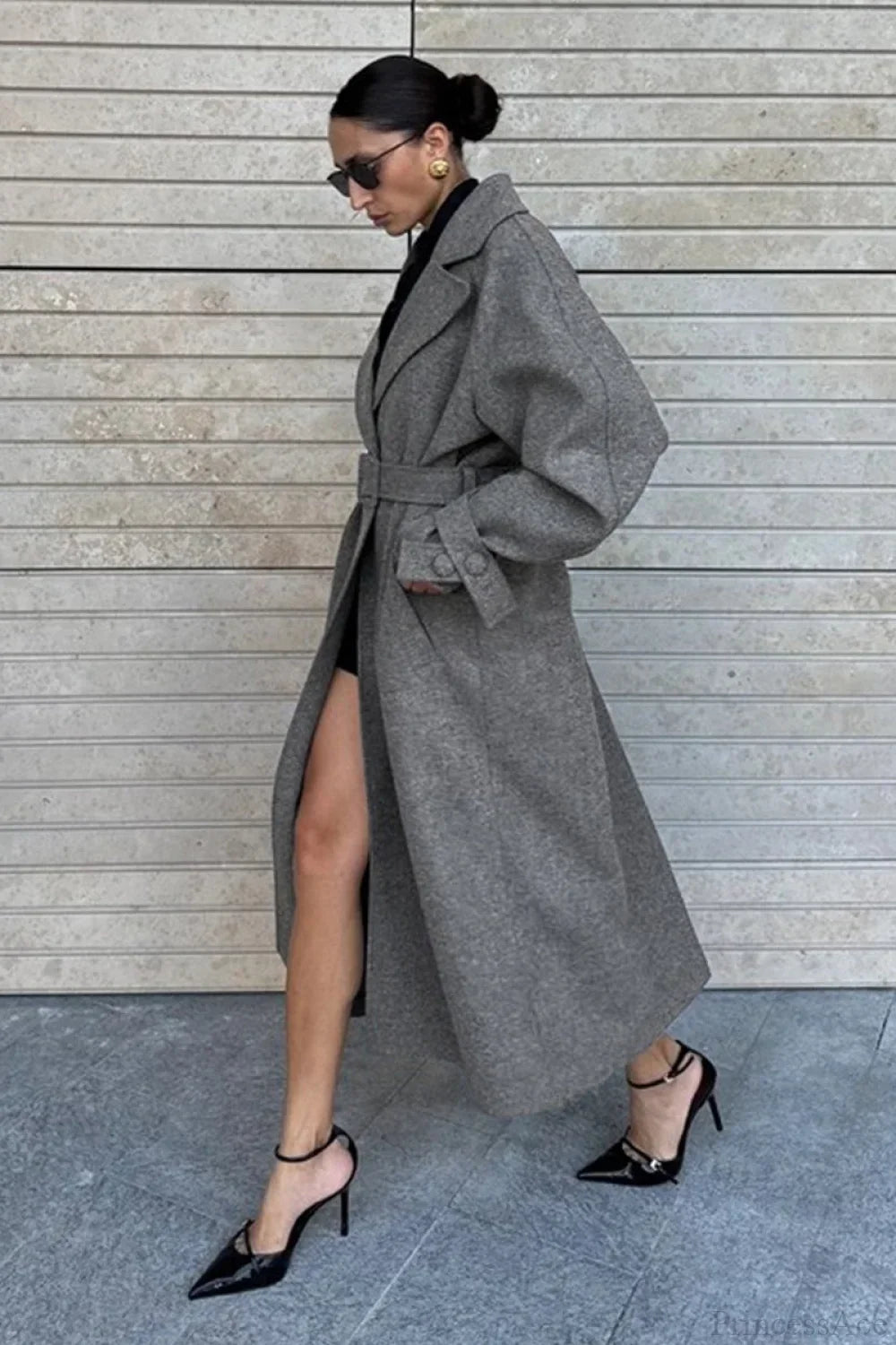 Vintage Wool Tie Waist Relaxed Overcoat 2