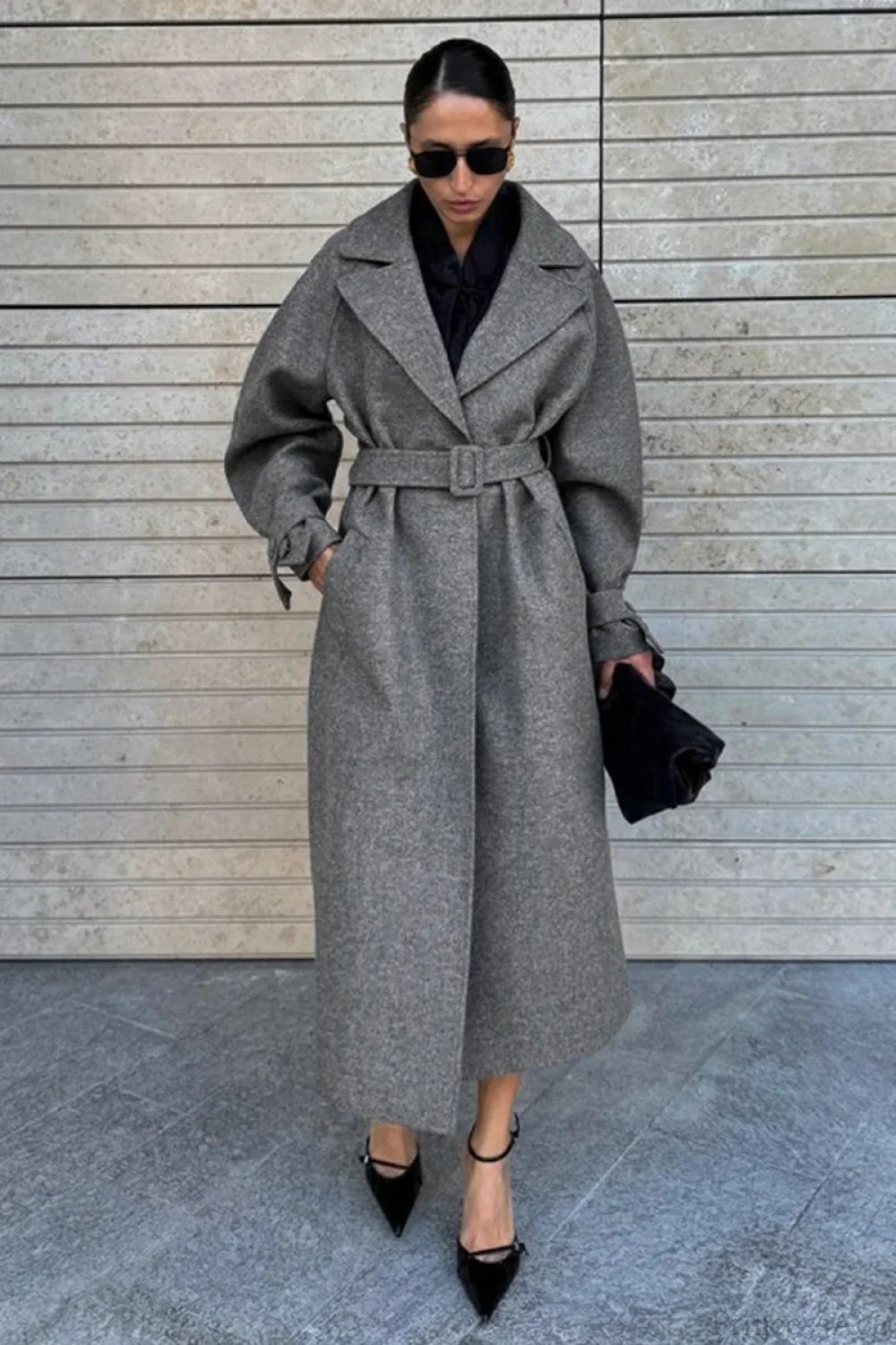 Vintage Wool Tie Waist Relaxed Overcoat