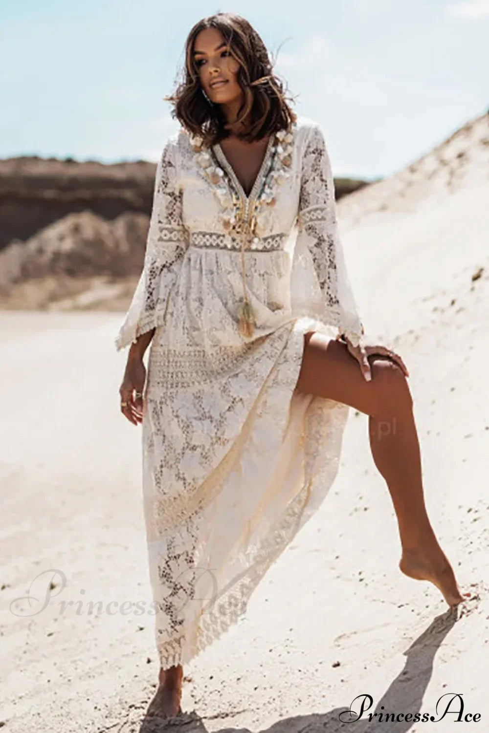 Vintage Embroidery Loose White Red Boho Dress