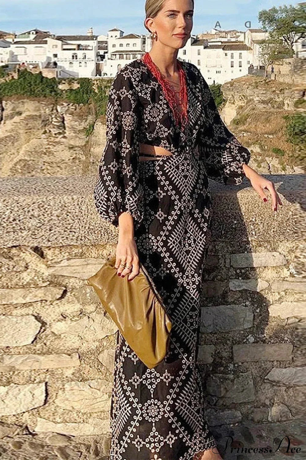 Vintage Ethnic Embroidery Boho Dress Black / S bohodress-250126