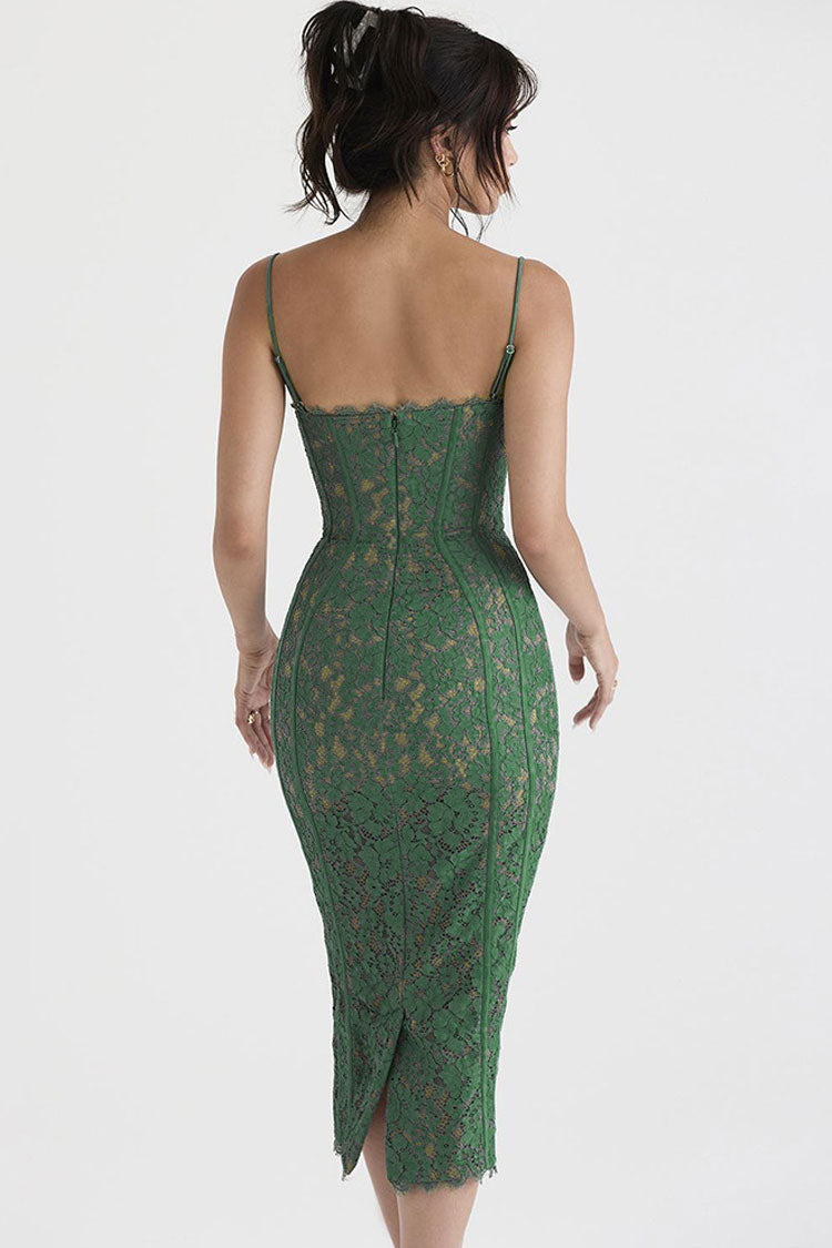 Vintage Eyelash Sweetheart Bodycon Lace Cocktail Midi Dress - Green Fashionpara