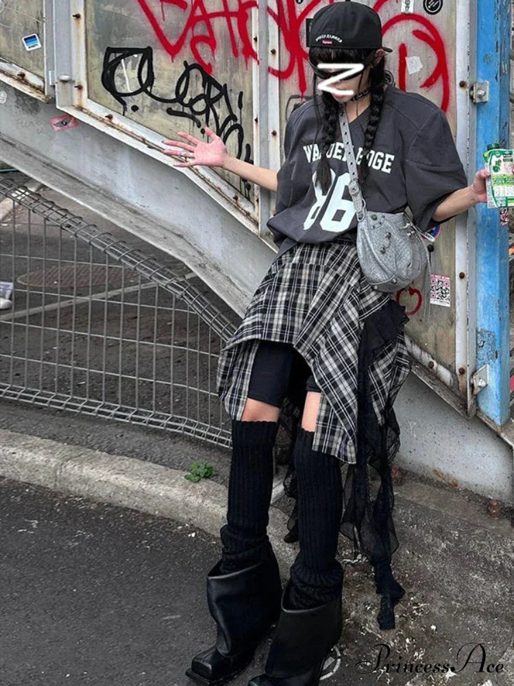 Vintage Fashion Women's Irregular Plaid Ribbon Design Summer Trendy High Waist A-line Mini Skirt