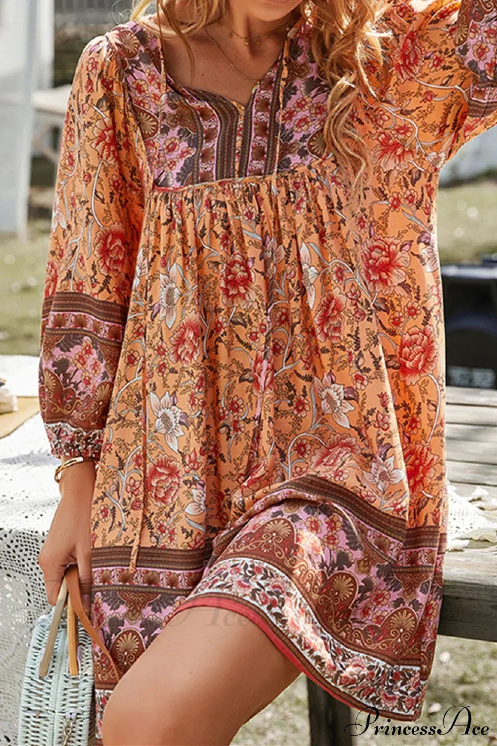 Vintage Floral Print Boho A-Line Dress
