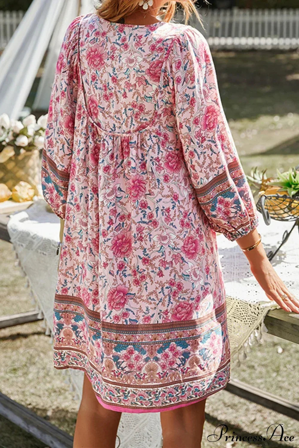 Vintage Floral Print Boho A-Line Dress