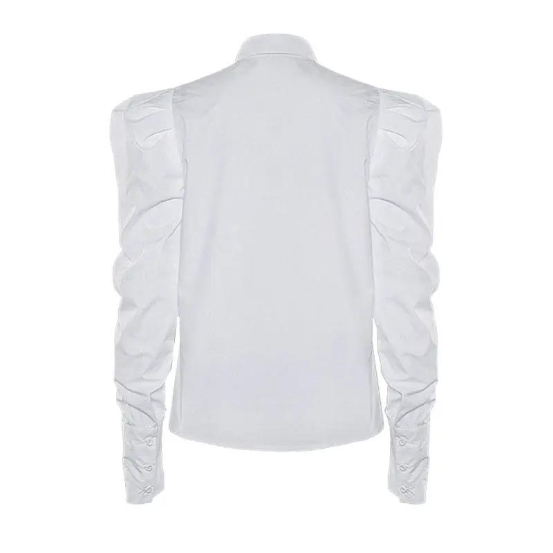 Vintage Frilled Puff Sleeve Pointed Collar Button Up Blouse - White  Fashionpara