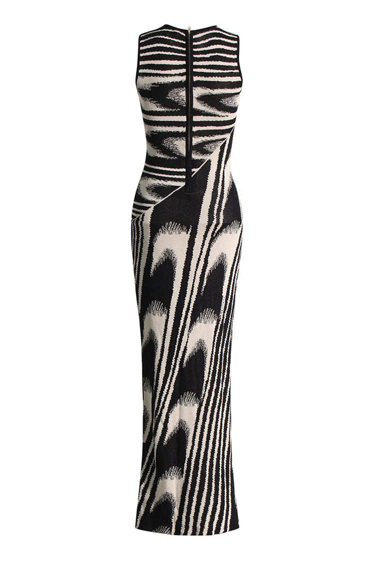 Vintage Geometric Print Sleeveless Bodycon Maxi Dress