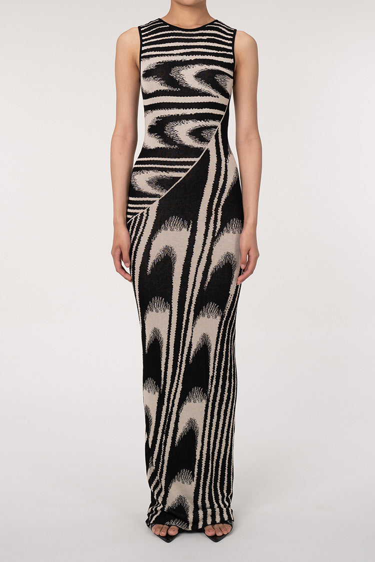 Vintage Geometric Print Sleeveless Bodycon Maxi Dress