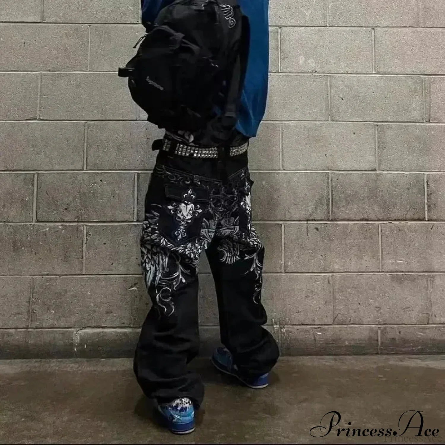 Vintage Gothic Cross Wings Stitched Pants