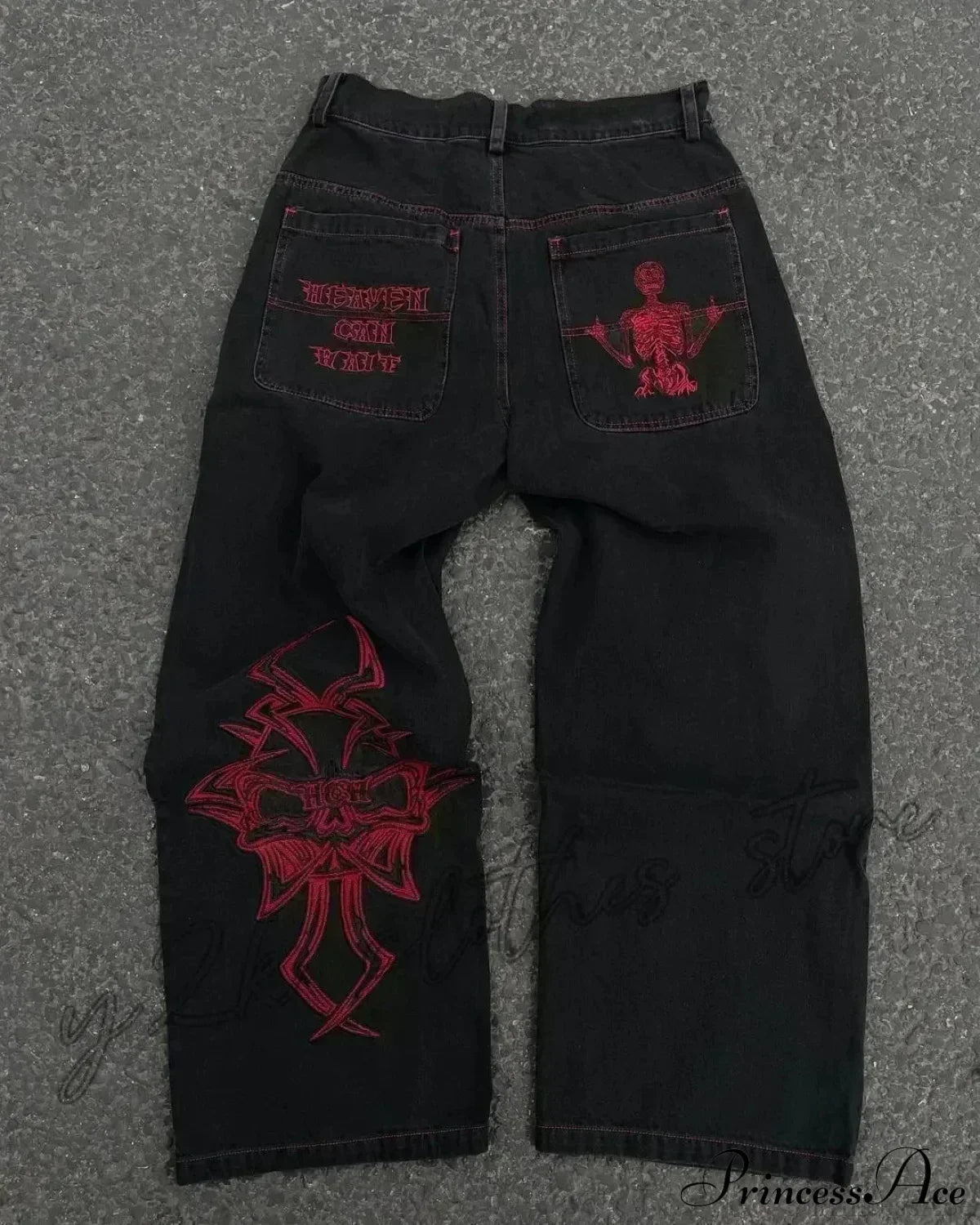 Vintage Gothic Cross Wings Stitched Pant Black3 / M