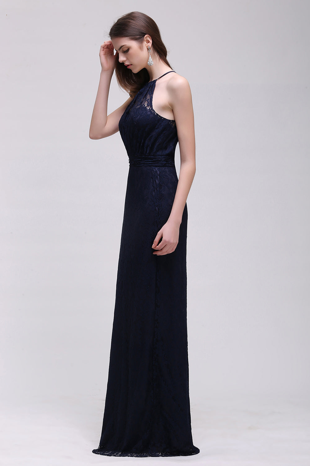 Vintage Halter Sleeveless Lace Navy Bridesmaid dresses Affordable - Fashionpara