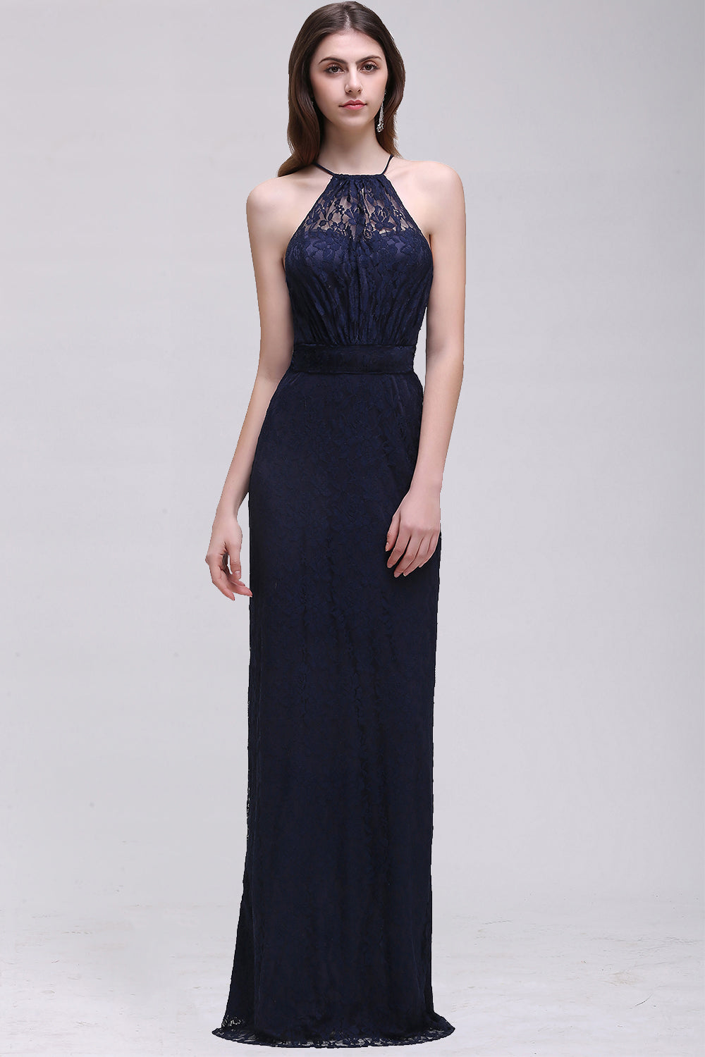 Vintage Halter Sleeveless Lace Navy Bridesmaid dresses Affordable - Fashionpara