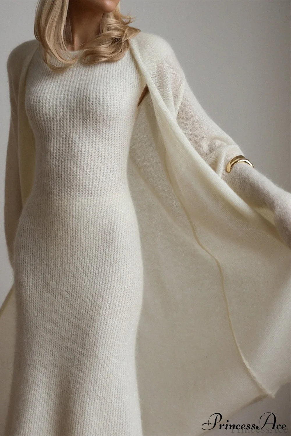 Chic Vintage Knit Cardigan and Sleeveless Dress Set