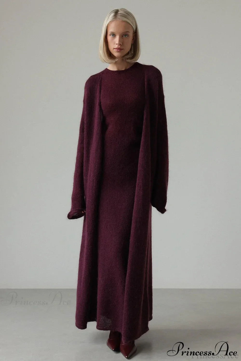 Chic Vintage Knit Cardigan and Sleeveless Dress Set