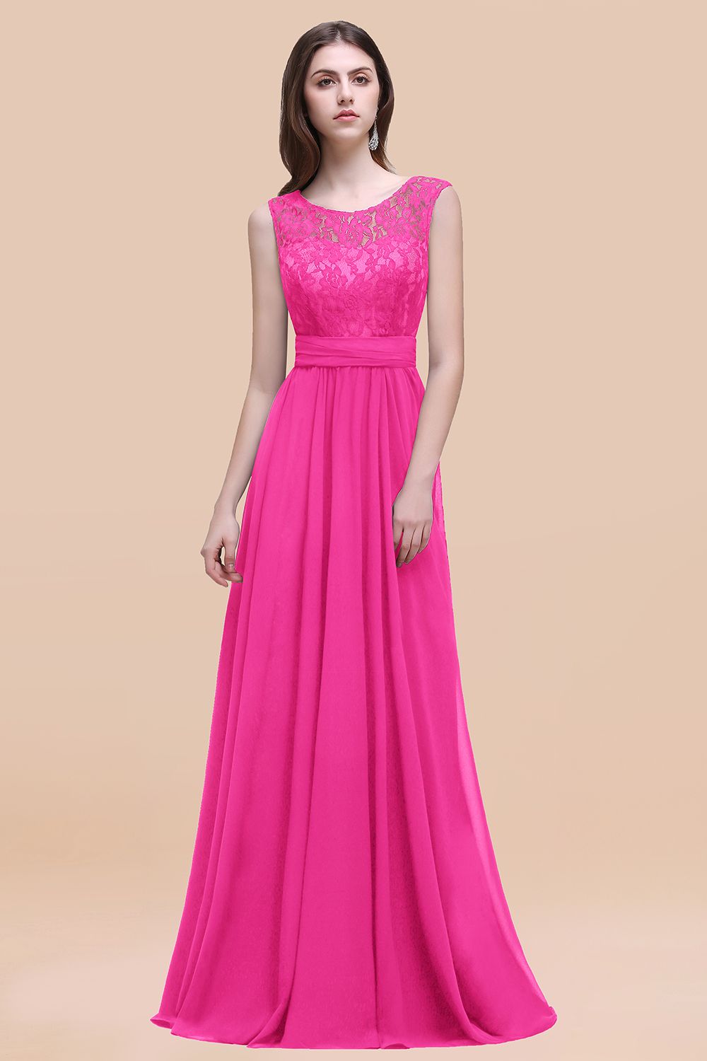 Vintage Lace Scoop Sleeveless Dark Blue Bridesmaid Dresses with V-Back - Fashionpara
