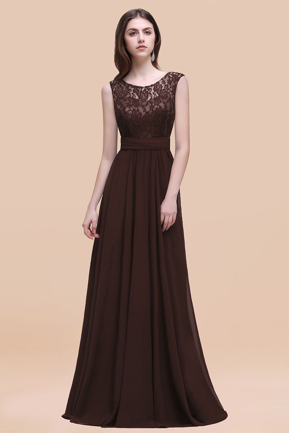 Vintage Lace Scoop Sleeveless Dark Blue Bridesmaid Dresses with V-Back - Fashionpara