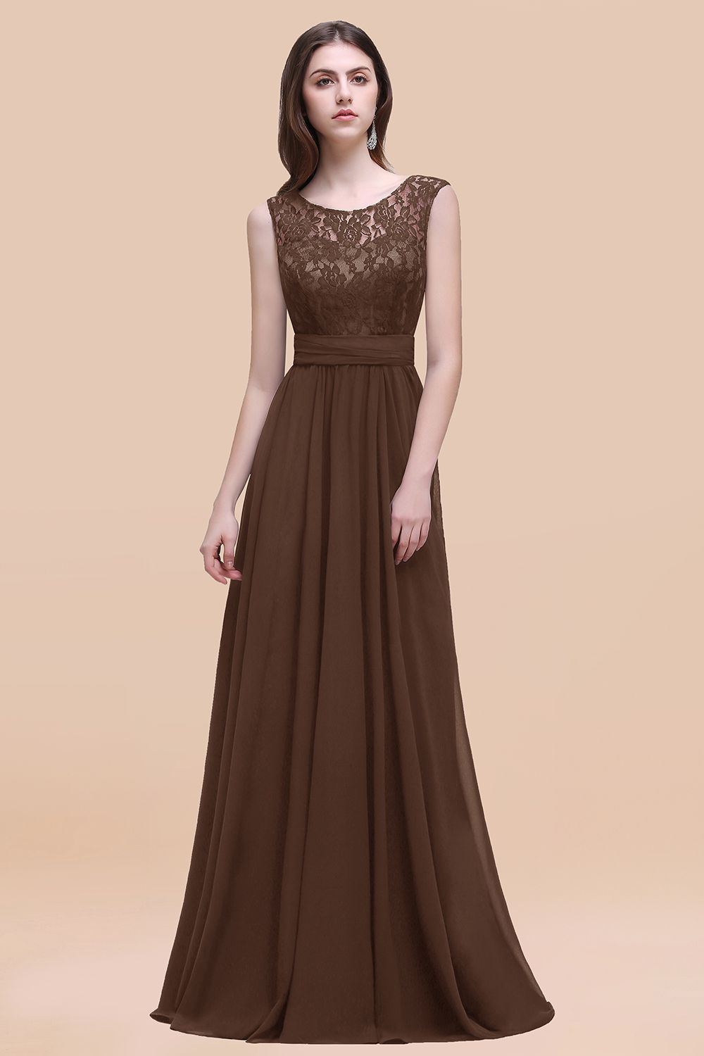 Vintage Lace Scoop Sleeveless Dark Blue Bridesmaid Dresses with V-Back - Fashionpara