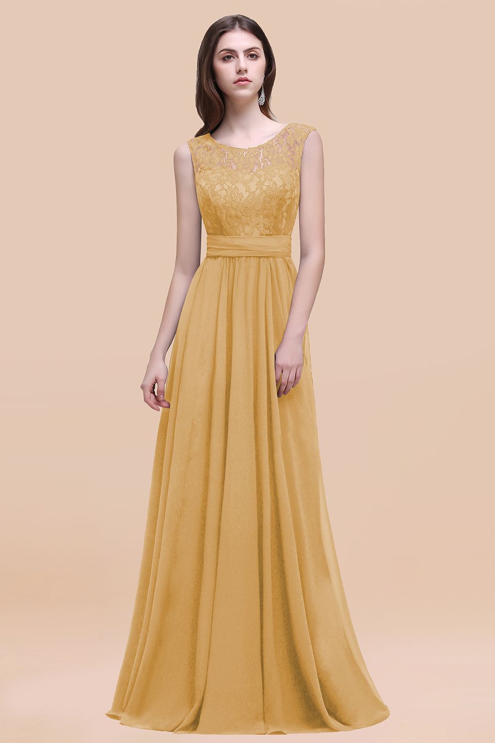 Vintage Lace Scoop Sleeveless Dark Blue Bridesmaid Dresses with V-Back - Fashionpara