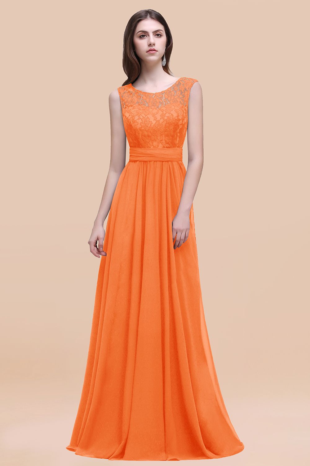 Vintage Lace Scoop Sleeveless Dark Blue Bridesmaid Dresses with V-Back - Fashionpara