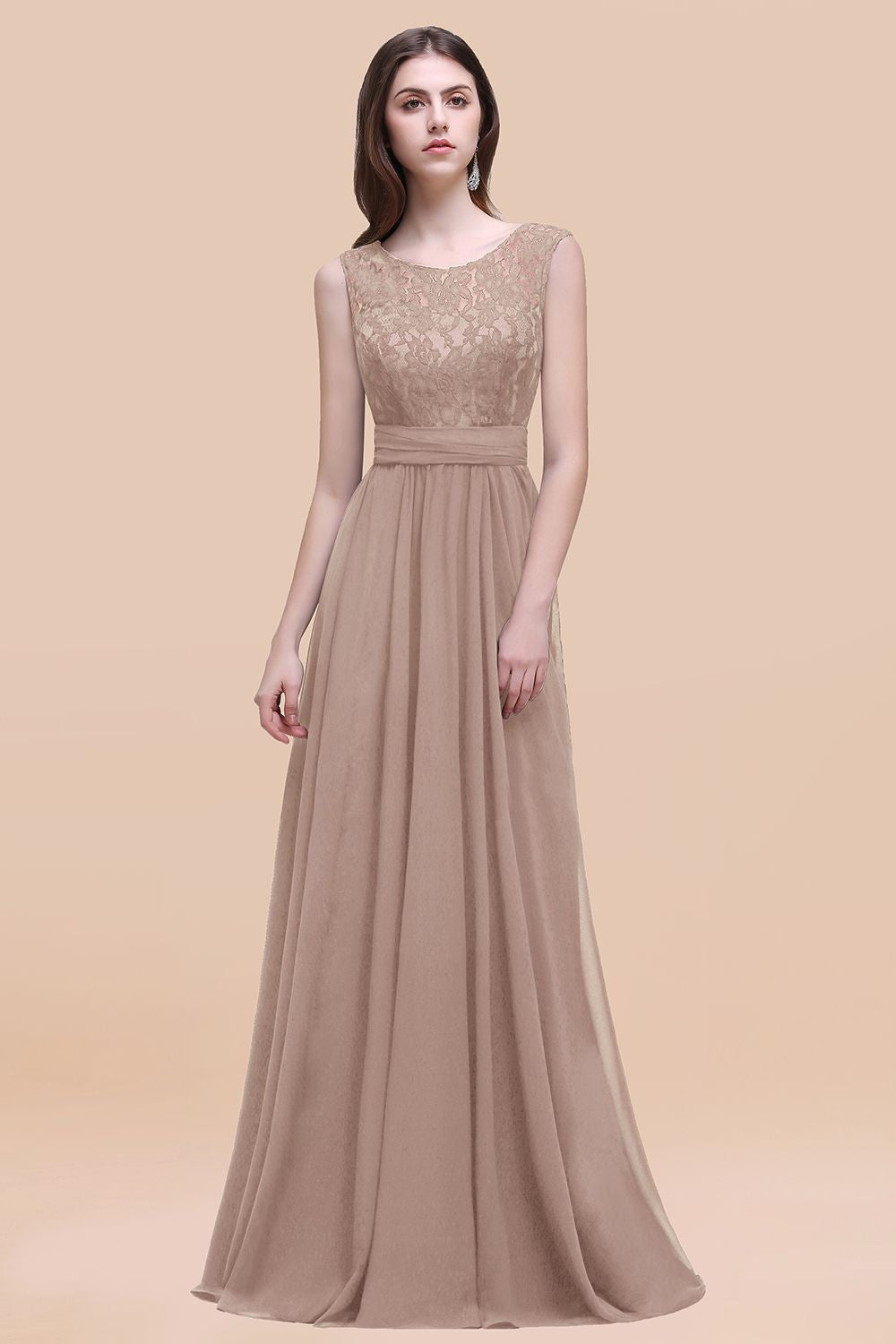 Vintage Lace Scoop Sleeveless Dark Blue Bridesmaid Dresses with V-Back - Fashionpara