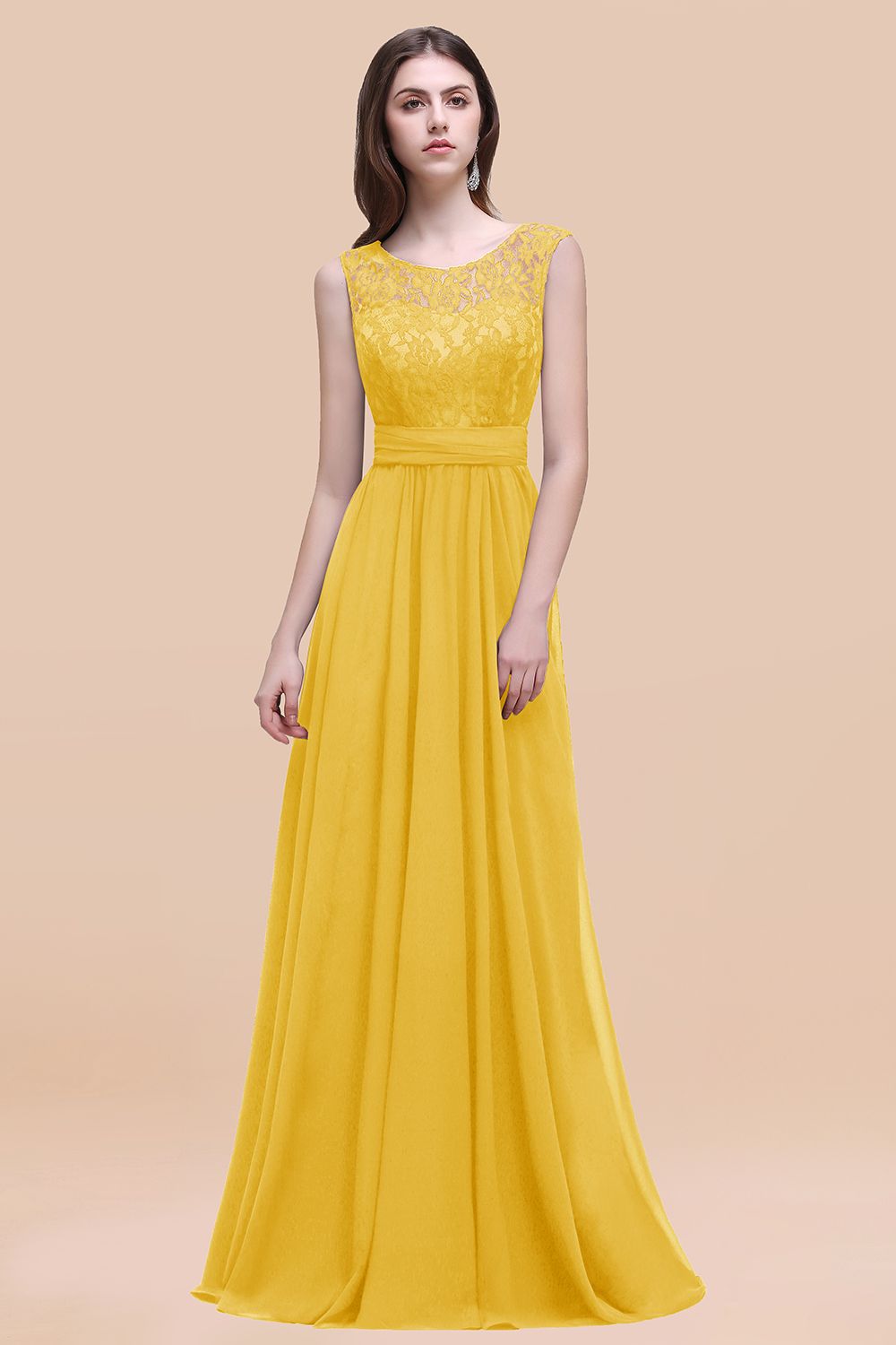 Vintage Lace Scoop Sleeveless Dark Blue Bridesmaid Dresses with V-Back - Fashionpara