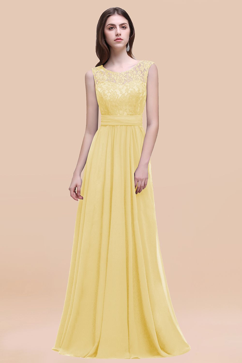 Vintage Lace Scoop Sleeveless Dark Blue Bridesmaid Dresses with V-Back - Fashionpara