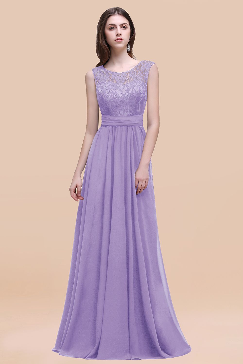Vintage Lace Scoop Sleeveless Dark Blue Bridesmaid Dresses with V-Back - Fashionpara