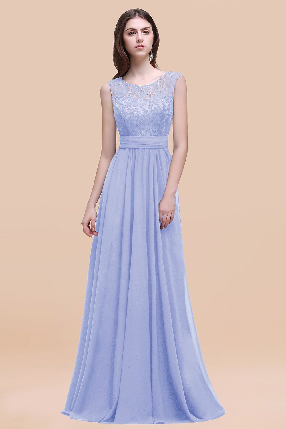 Vintage Lace Scoop Sleeveless Dark Blue Bridesmaid Dresses with V-Back - Fashionpara