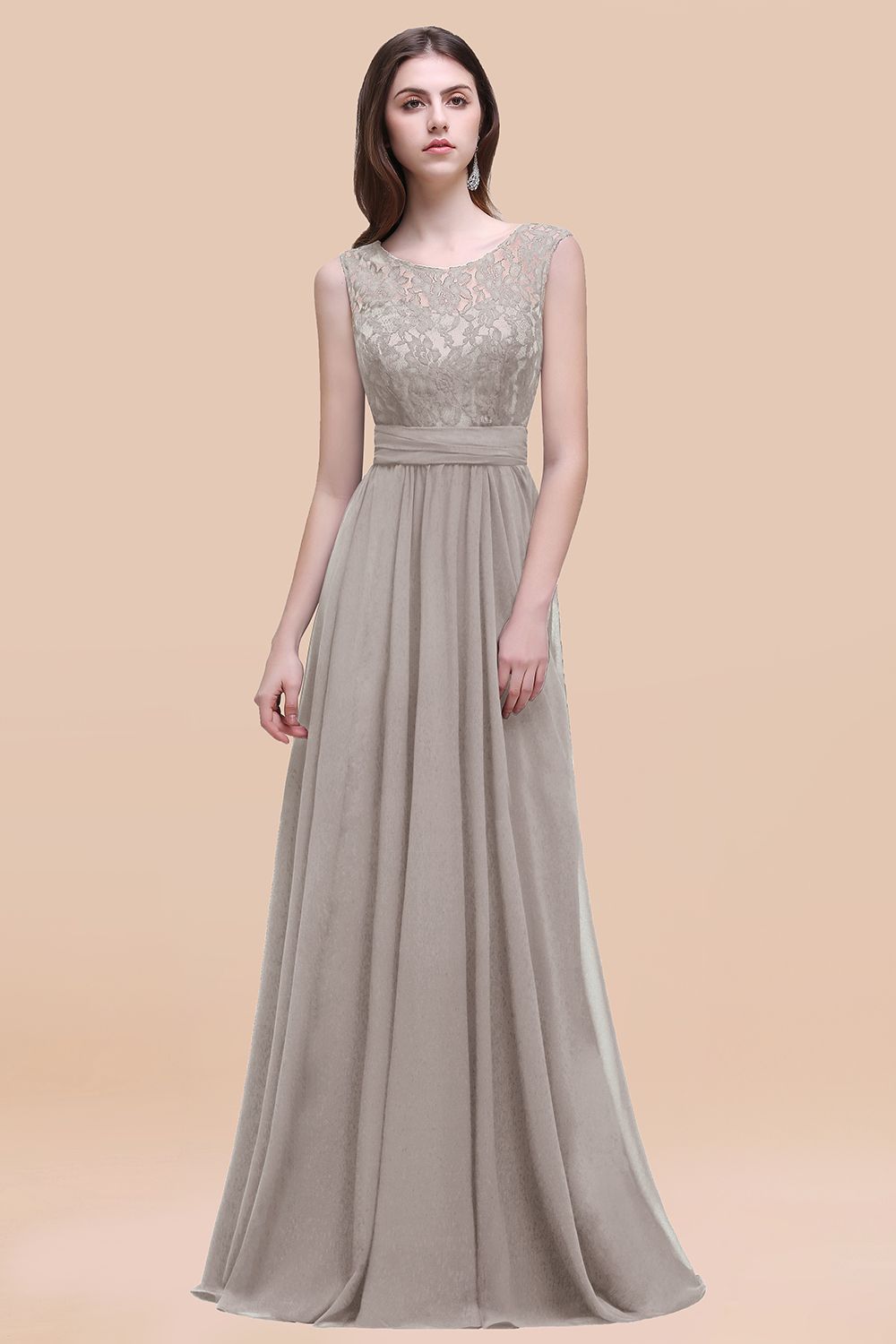 Vintage Lace Scoop Sleeveless Dark Blue Bridesmaid Dresses with V-Back - Fashionpara