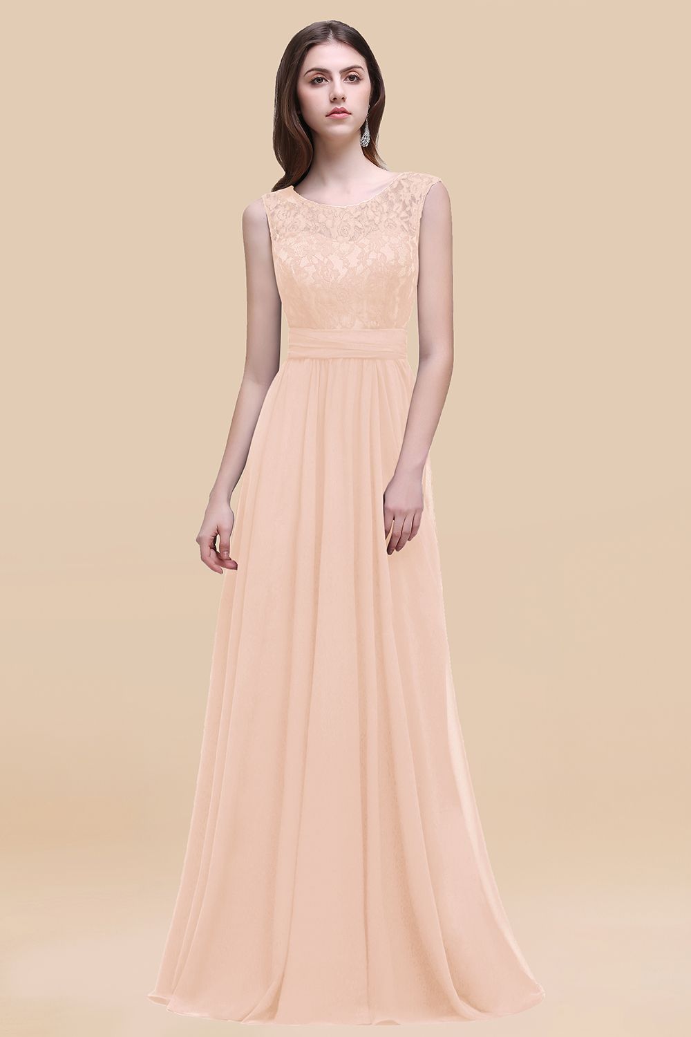 Vintage Lace Scoop Sleeveless Dark Blue Bridesmaid Dresses with V-Back - Fashionpara