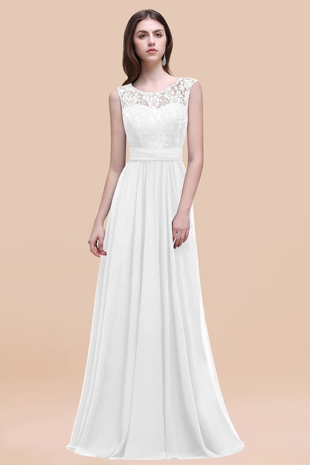 Vintage Lace Scoop Sleeveless Dark Blue Bridesmaid Dresses with V-Back - Fashionpara