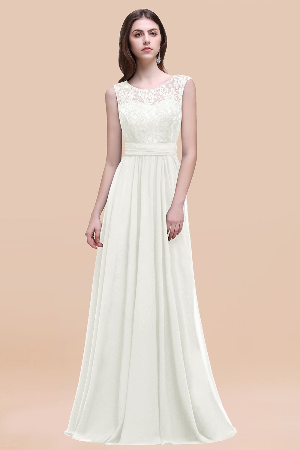 Vintage Lace Scoop Sleeveless Dark Blue Bridesmaid Dresses with V-Back - Fashionpara