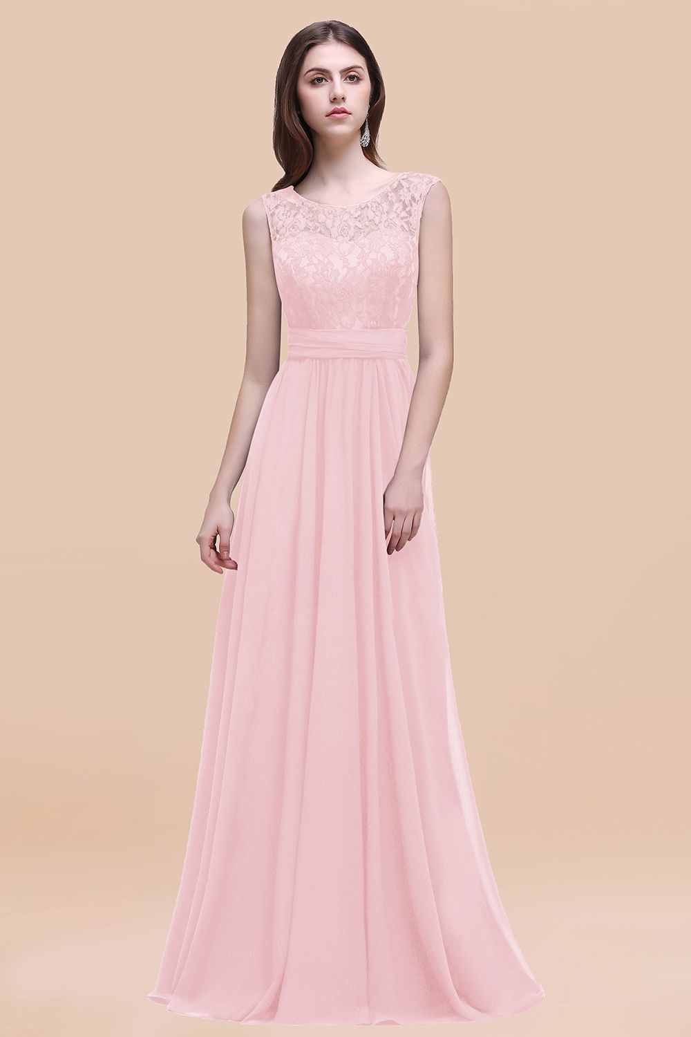 Vintage Lace Scoop Sleeveless Dark Blue Bridesmaid Dresses with V-Back - Fashionpara