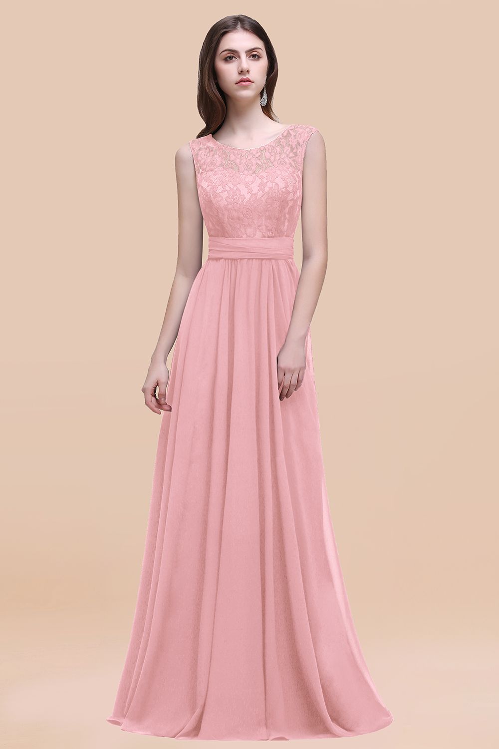 Vintage Lace Scoop Sleeveless Dark Blue Bridesmaid Dresses with V-Back - Fashionpara