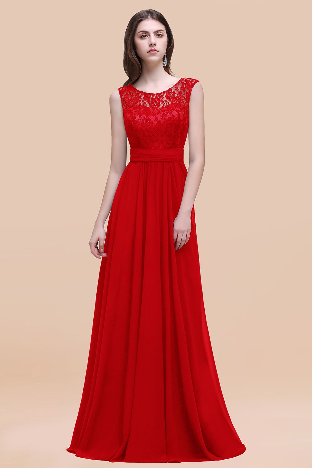 Vintage Lace Scoop Sleeveless Dark Blue Bridesmaid Dresses with V-Back - Fashionpara