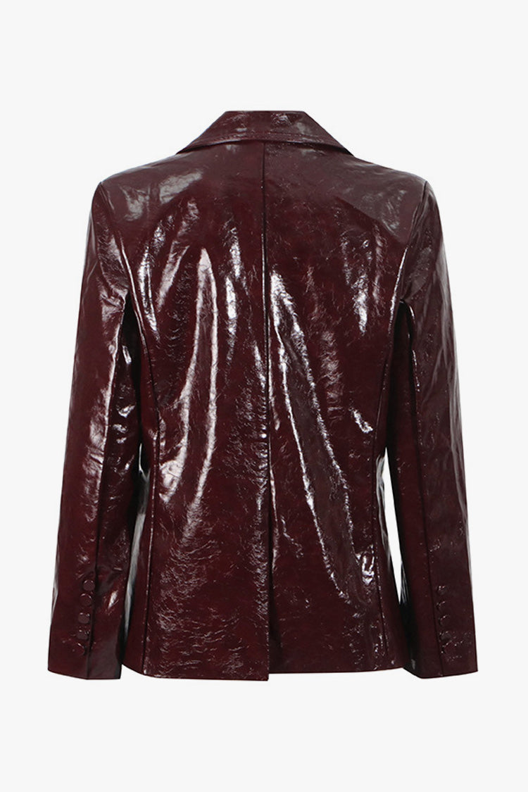 Vintage Lapel Double Breasted Faux Leather Blazer Two Piece Mini Dress - Fashionpara