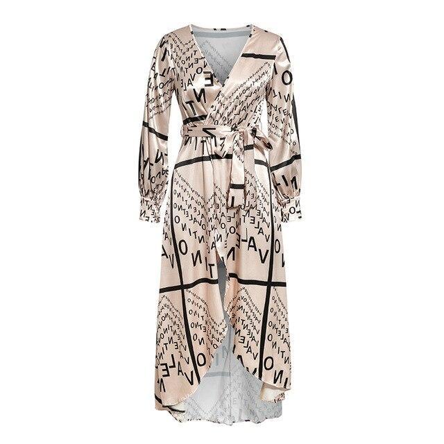 Letter Print V-Neck Long Sleeve Wrap Maxi Dress 6