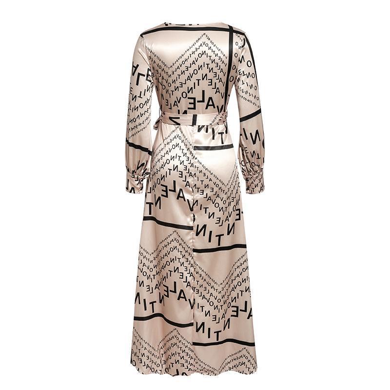 Letter Print V-Neck Long Sleeve Wrap Maxi Dress 7