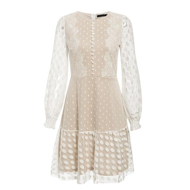 Polka Dot Mesh Long Sleeve Lace Ruffle Mini Dress 5