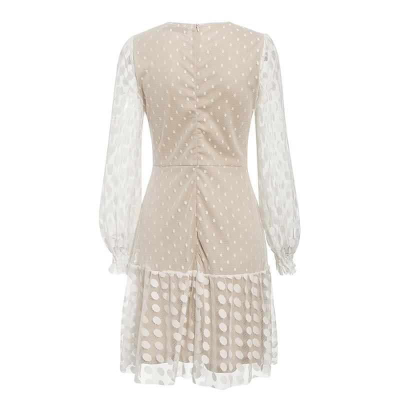 Polka Dot Mesh Long Sleeve Lace Ruffle Mini Dress 6