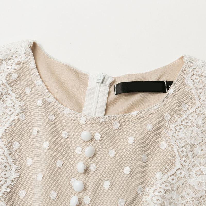 Polka Dot Mesh Long Sleeve Lace Ruffle Mini Dress 7