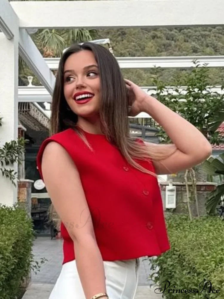 Vintage Loose Casual V Neck Long Sleeve Pullover Christmas Sweater Red Vest / S Sweaters-L