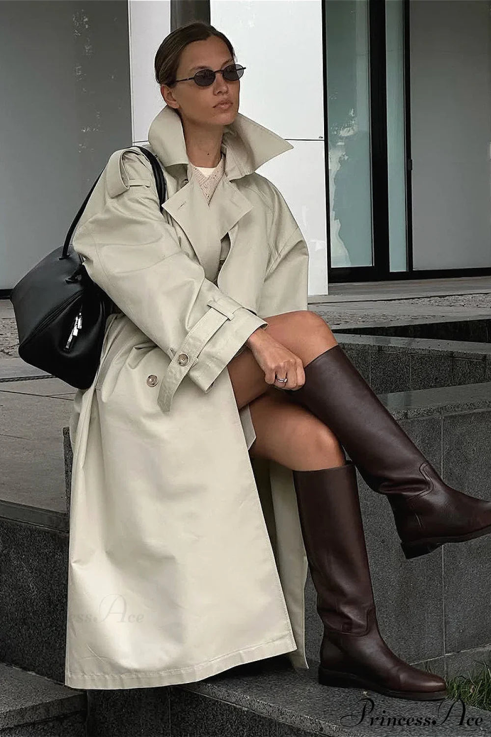 Vintage Long Belted Trench Overcoat for Timeless Style