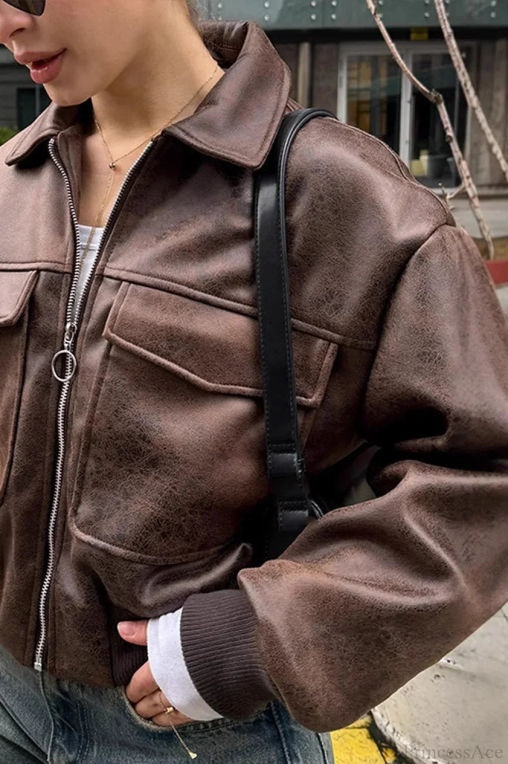 Vintage Maillard Bomber Lapel Leather Jacket