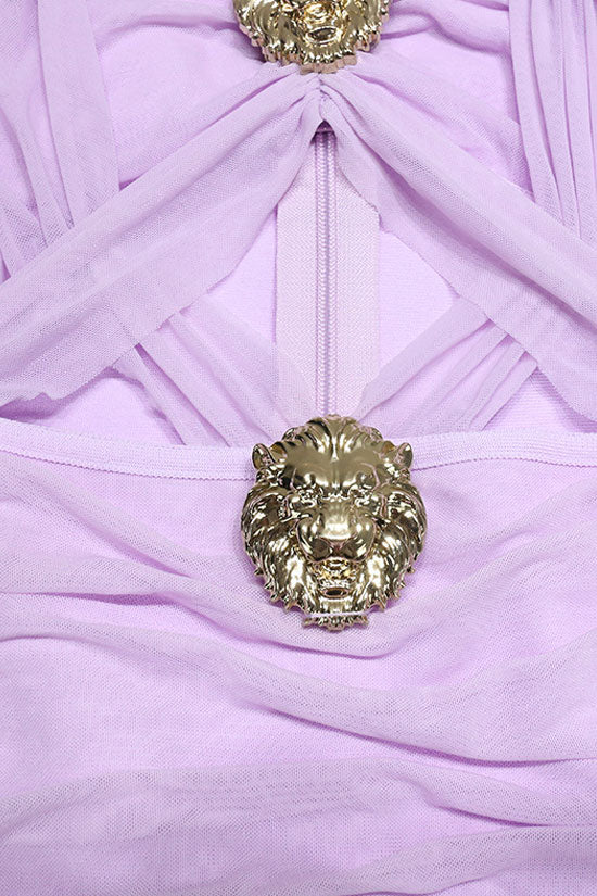 Vintage Metal Trim Cutout Sleeveless Ruched Mini Dress - Lilac - View 4